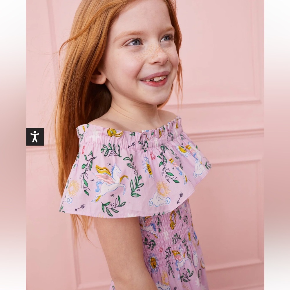 NEW Mini Boden Shirred Woven Midi Dress with Unicorn Print 2-3 Years - Picture 3 of 8